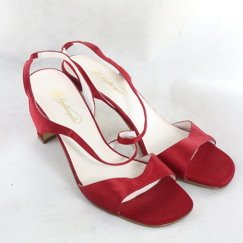Michelangelo Niki Red Satin Open Toe Heel Sandals